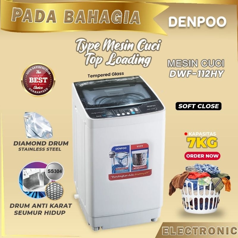 Mesin Cuci 1 Tabung DENPOO DWF 112 HY TEMPRED GLASS