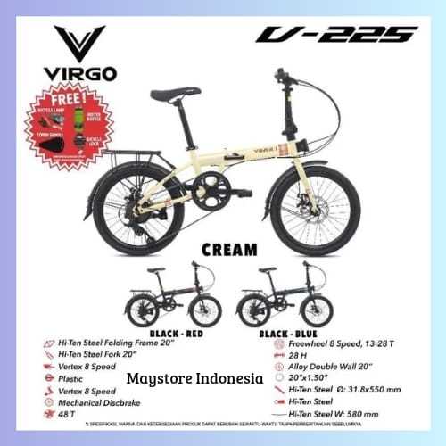 SEPEDA LIPAT VIRGO V 225 UKURAN 20 INCH 8 SPEED,SEPEDA LIPAT ANAK READY SIAP KIRIM - BERGARANSI