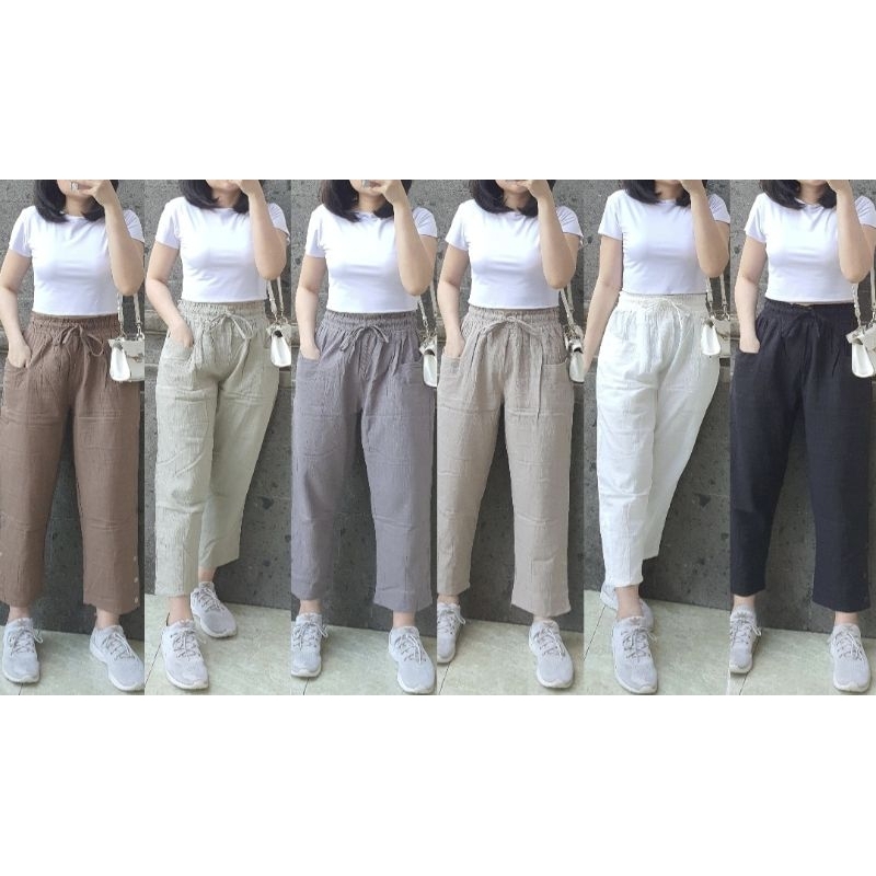 Celana 7/9 linen pants linen cringkle