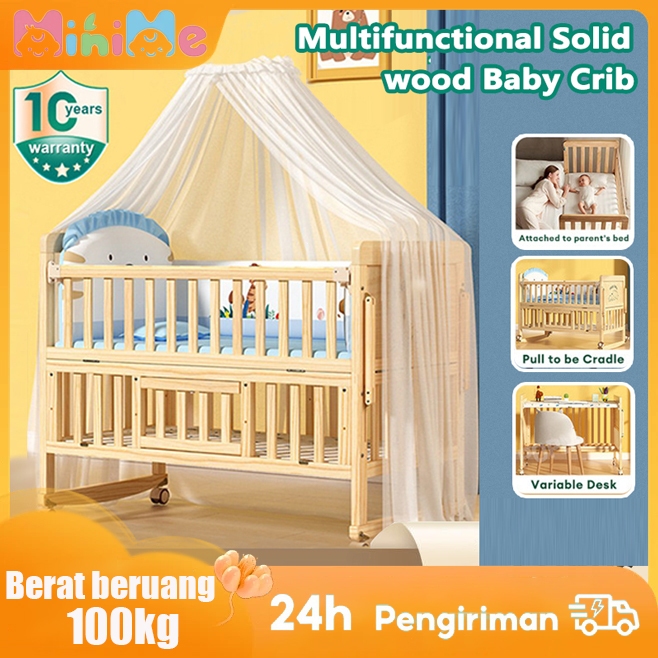 Tempat tidur bayi【Tanpa Cat & Tanpa Formalin】0-10 Tahun tempat tidur bayi kayu padat Box Bayi Baby B