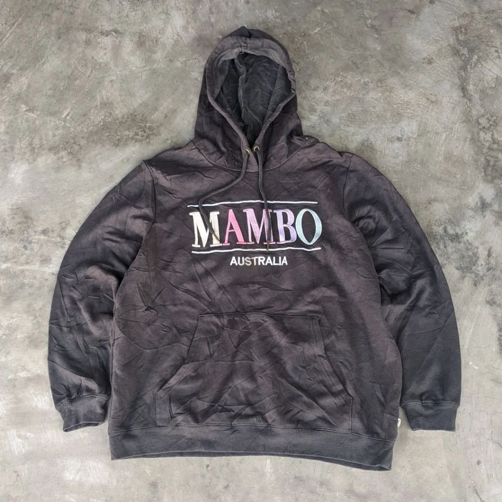 Hoodie Unisex Pria Wanita MAMBO AUSTRALIA Black Washed Size M