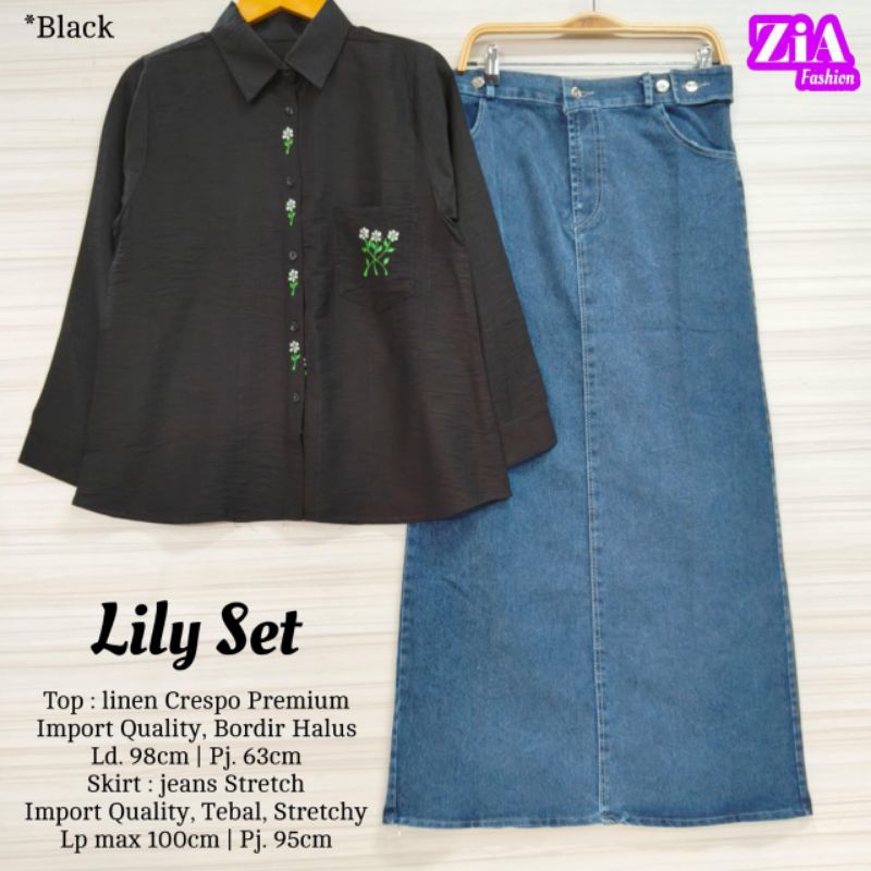 LILY SET BY ZIA/SET ROK ATASAN LINEN MIX JEANS STRECH