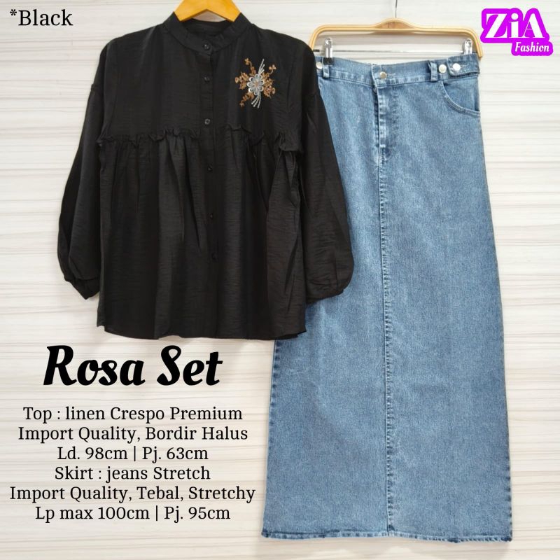 ROSA SET BY ZIA/SET ROK WANITA ATASAN LINEN MIX JEANS STRECH