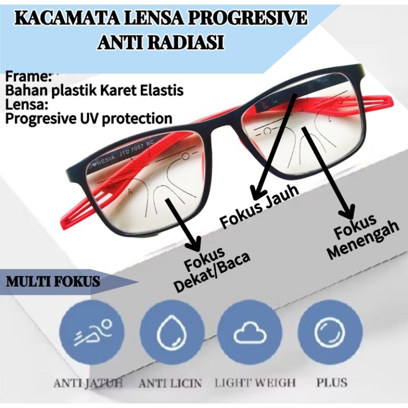 Kacamata Plus Baca & Jalan Lensa Progresif Plus Minus Silinder Anti radiasi Kaca Mata Baca Frame Spo