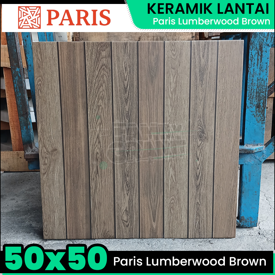 Keramik Motif Kayu 50x50 Paris Lumberwood Brown Lantai Ubin Teras/Garasi Matte KW1