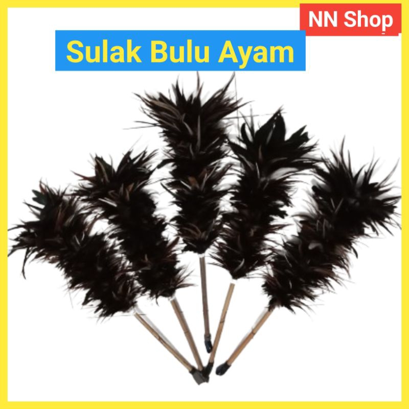 kemoceng bulu ayam murah kecil, sulak bulu ayam gagang rotan