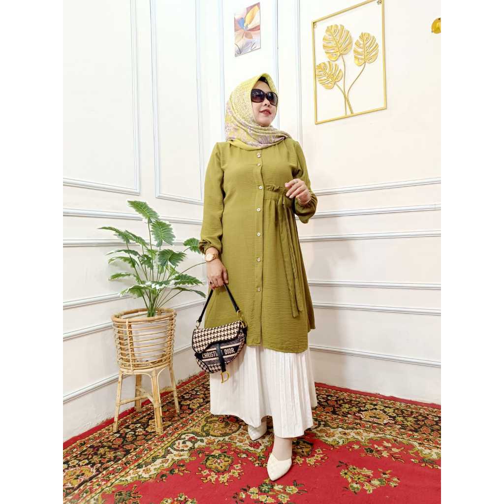 YNS TUNIK WANITA POLOS LINEN CRINKLE PREMIUM