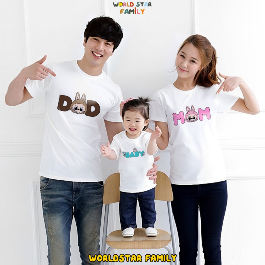 WSF Kaos Couple Keluarga LABUBU Kaos Couple Keluarga Lucu Kaos Pasangan Kaos Keluarga Baju Keluarga 