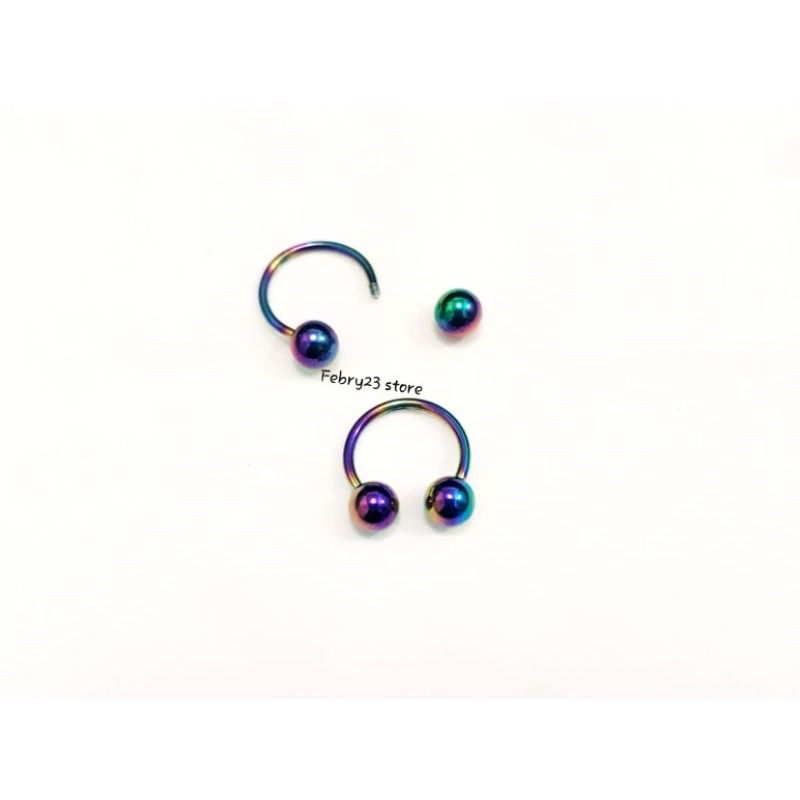 Ball 4mm Anting Piercing Mini Tusuk Tindik Barbel Titanium Tapal Kuda Pelangi Pria & Wanita
