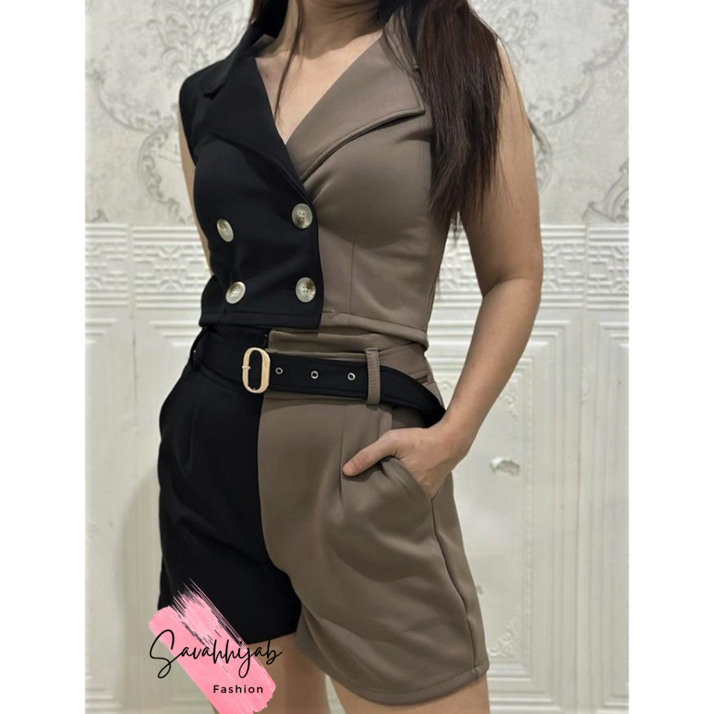 AMBER VEST ROMPI + SHORT PANTS TWO TONE / WOMAN VEST SET