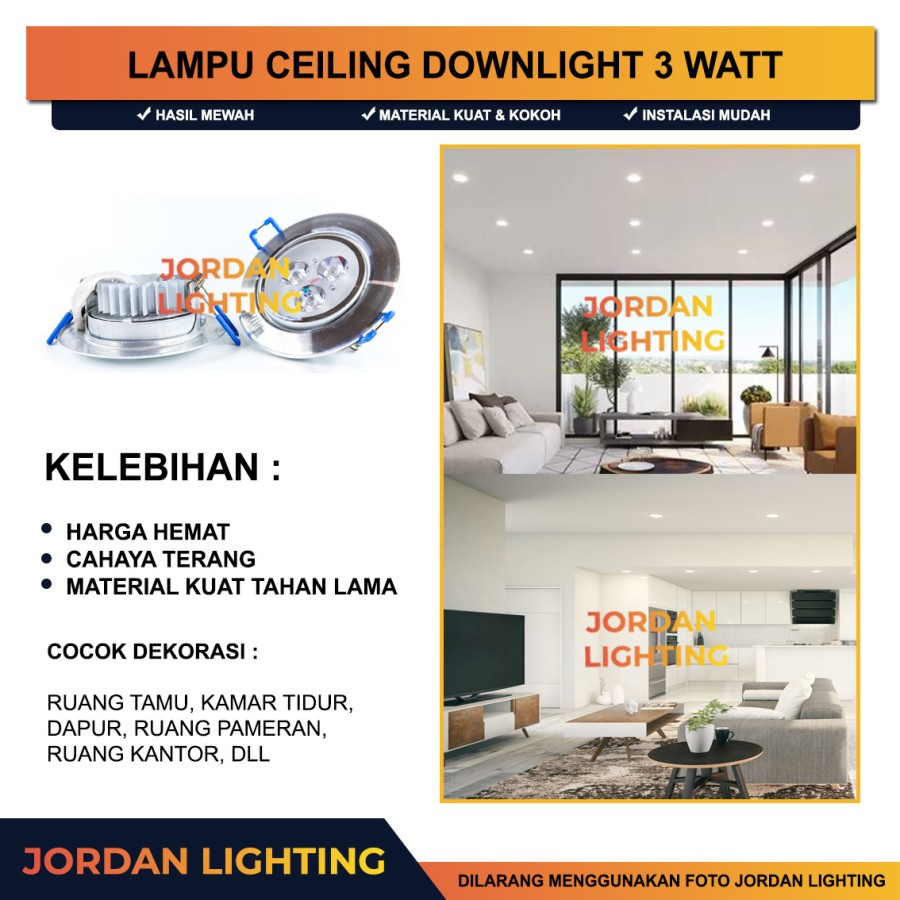Lampu Sorot Plafon LED 3W - Downlight Spotlight 3 Mata Bisa Diarahkan