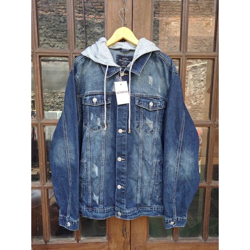 Big Size Victorious Los Angeles Original Denim Jacket Hoodie Mens 3XL Slim