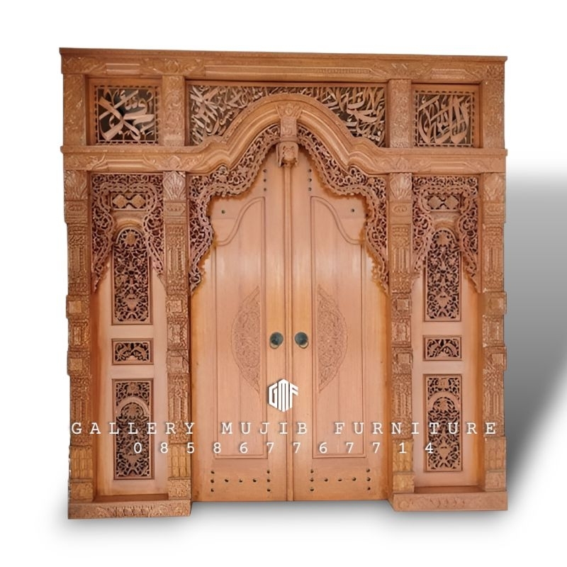 pintu gebyok kayu jati ukir kaligrafi pintu masjid ukir kaligrafi