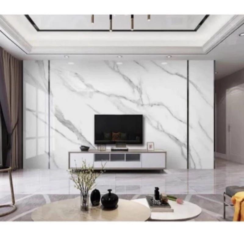 Wallpaper Sticker Dinding Glossy Marmer Marble Putih Dekorasi Dinding Dapur Kitchen Set Kamar Mandi