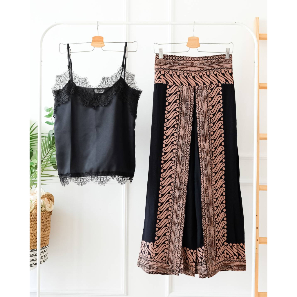 TANK TOP SET BATIK CAMISOLE HITAM BATIK MODERN KAMISOL SETELAN BLACK BATIK PASTEL WANITA TANK TOP TA