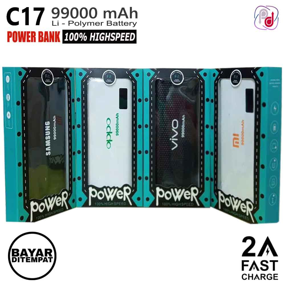 [ NEW C17 ] Power Bank LED Senter Xiaomi / Oppo / Vivo / Samsung 99000 mAh Powerbank Carbon LED 2 Po