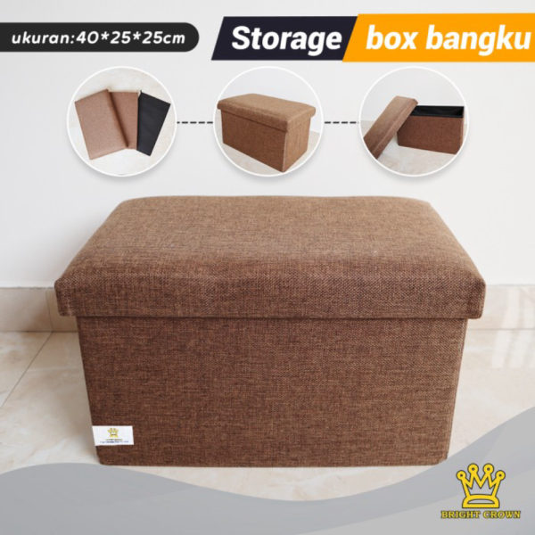 Unik Bright Crown Bangku Storage Box Kursi Penyimpanan Barang Bangku - Coklat Limited