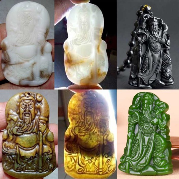 liontin yellow jade stone ukiran DEWA KWAN KONG