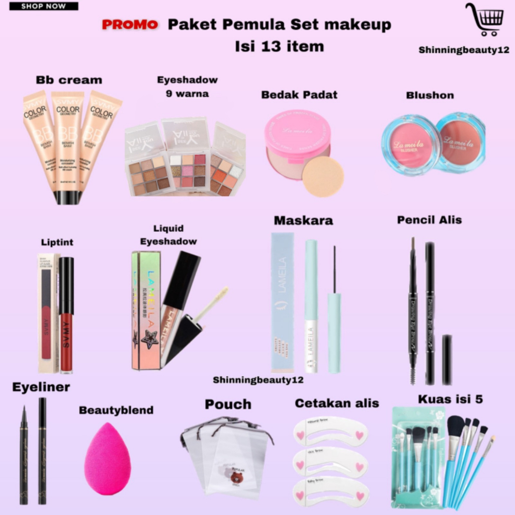PAKET PEMULA KOSMETIK 13 ITEM SET MAKEUP PAKET USAHA