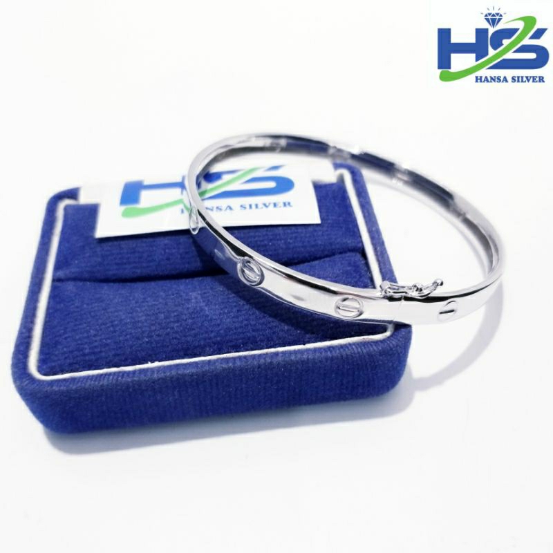 Gelang Perak Asli Silver 925 Lapis Emas Putih Model Bangle - Gelang Perak Wanita Anti Karat