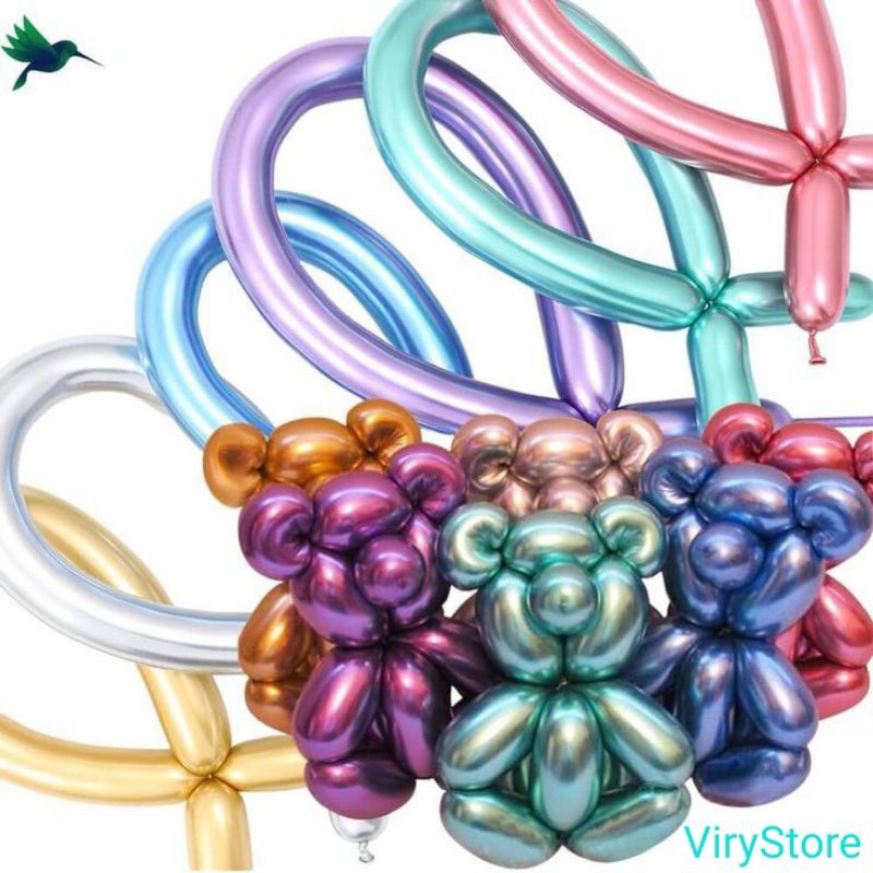 Balon Twist Chrome/ Balon Panjang Metalik/ Balon Cacing/ Balon Pentil Satuan ( 1 Pcs )