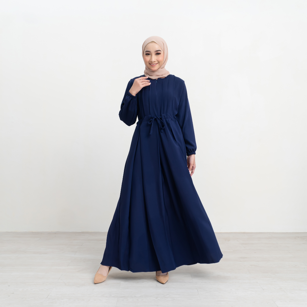 Gamis Melia Dress Menyusui Polos Lengan Panjang Wudhu Frienndly Baju Homey Dress OOTD Casual Daily-5