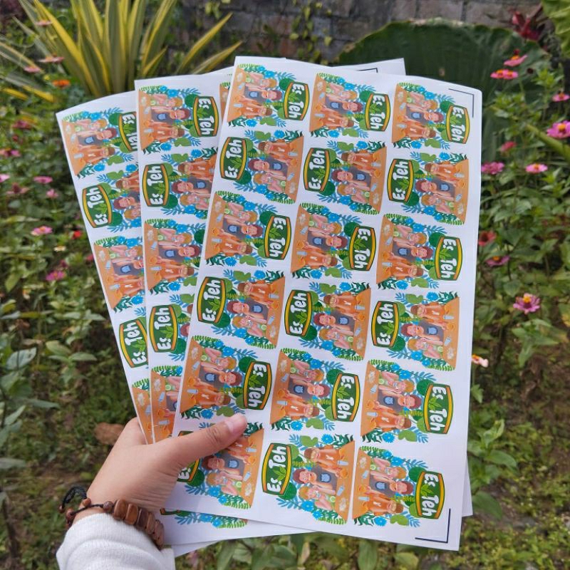 

stiker label minuman es teh kartun