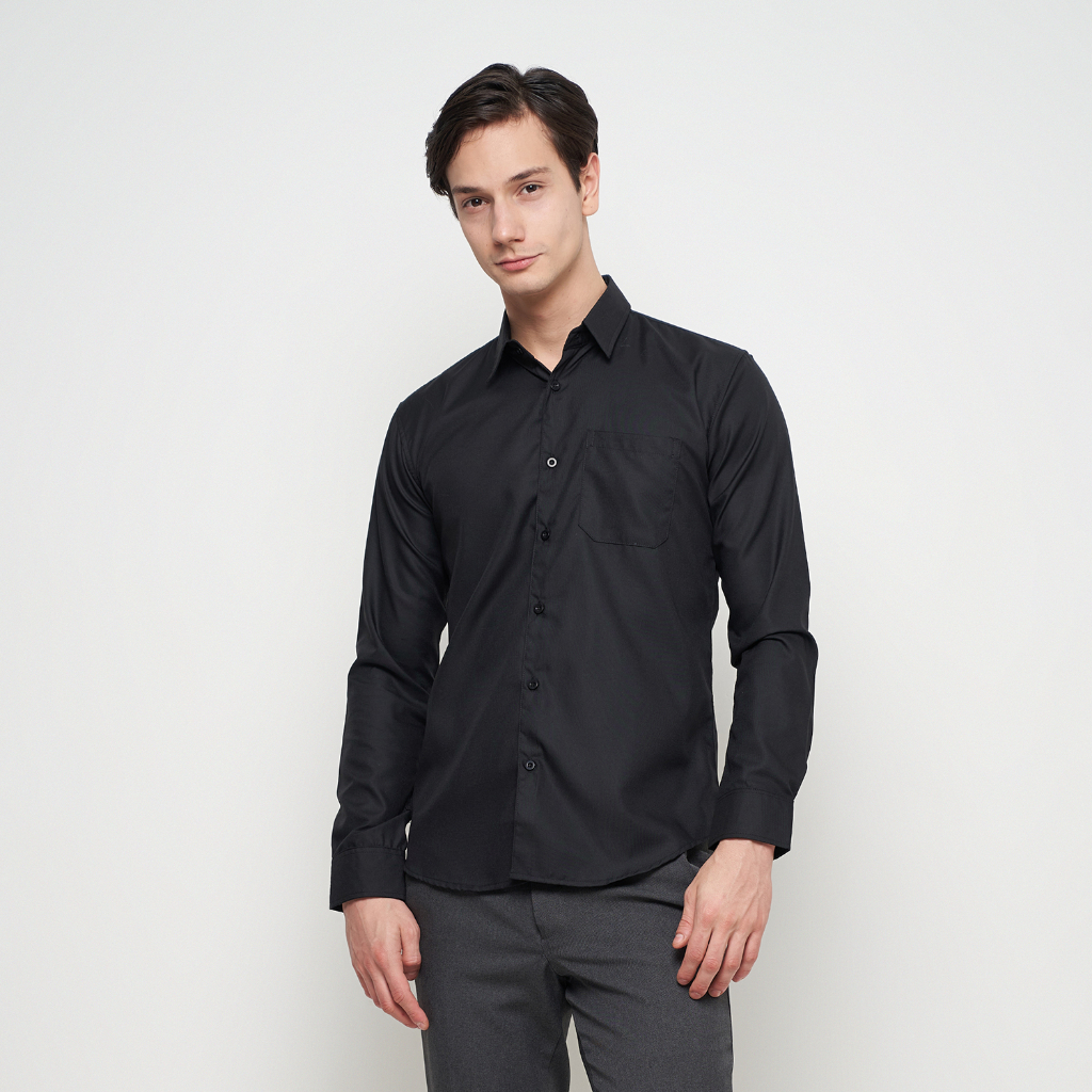Parayu - Kemeja Hitam Pria Basic Formal Untuk Jas Blazer Kantoran