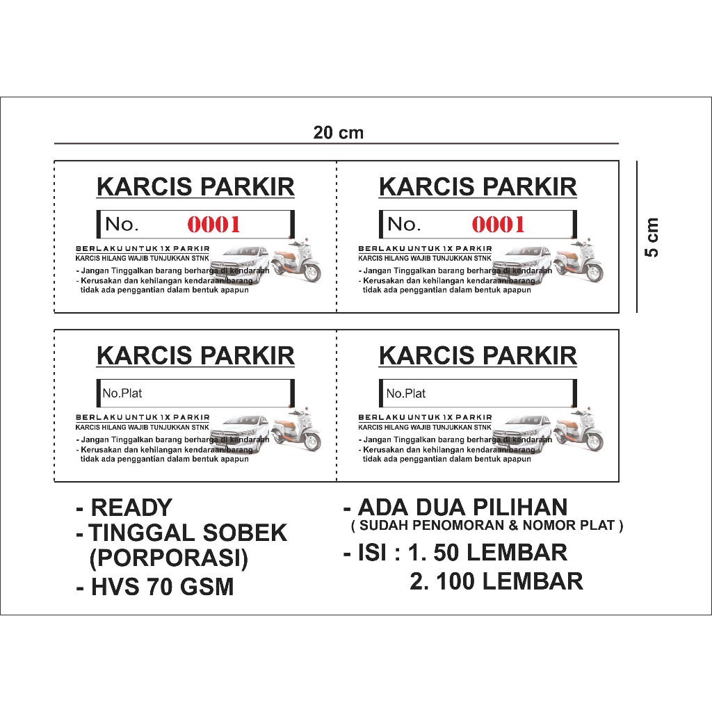 

Karcis parkir ready 2 pilihan 20x5