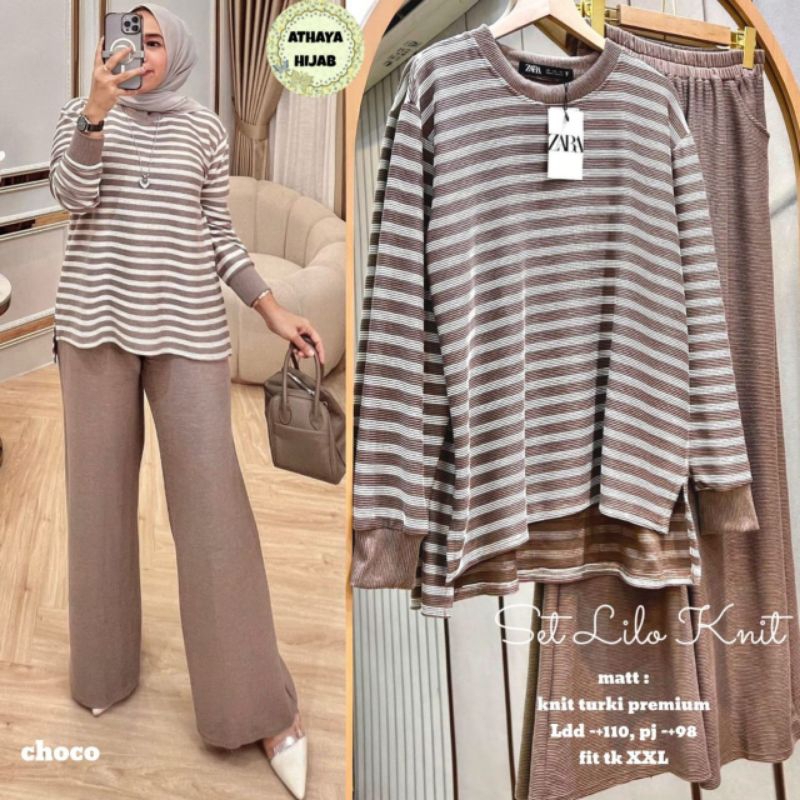 Setelan Wanita ZARA Set Lilo Knit Turki Premium LD 110 By Athaya Hijab