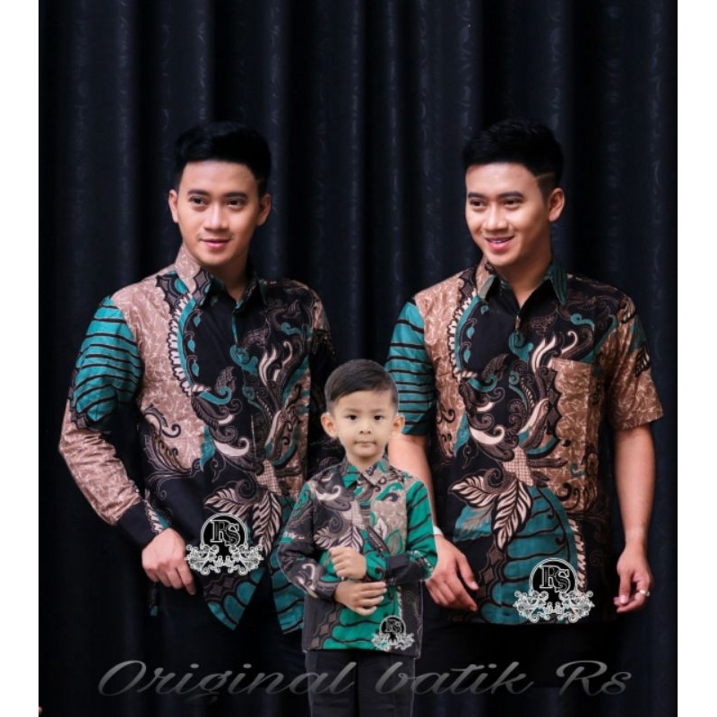 Kemeja batik pria terbaru couple keluarga ayah dan anak kemeja batik jumbo warna hijau botol