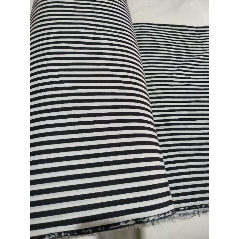 Bahan Kain Katun motif Salur Hitam Putih / cotton lurik halus murah