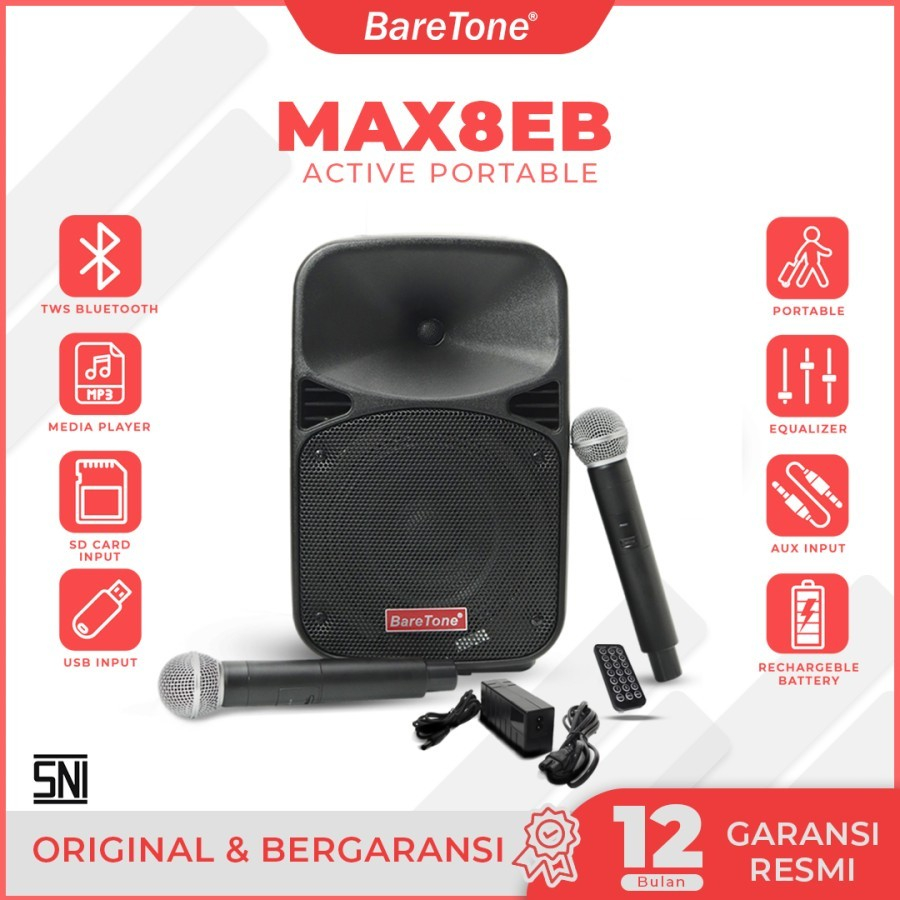 speaker aktif portable bluetoot 8 inch baretone max8eb original