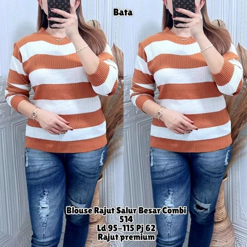 Sweater Rajut Wanita CLARA STRIP Pullover Wanita