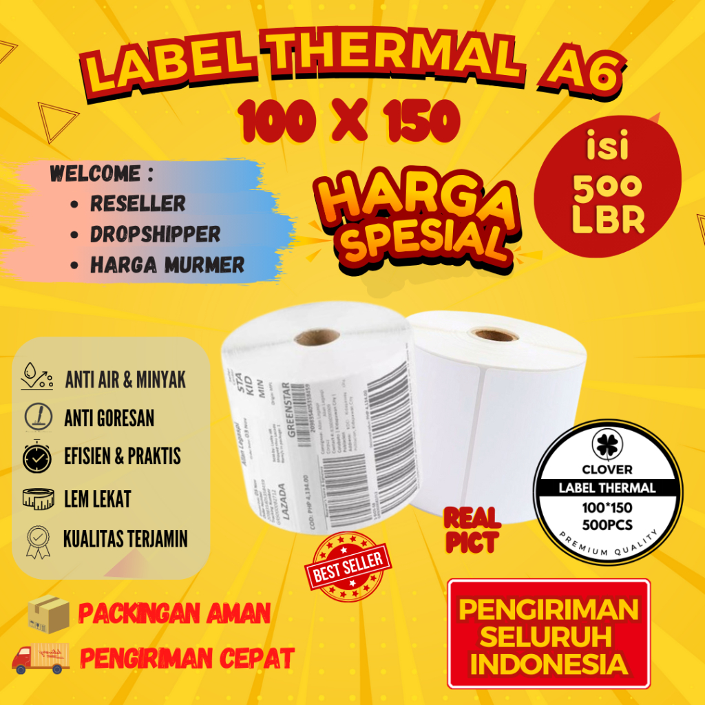 

KERTAS LABEL THERMAL 100 X 150MM / STIKER BARCODE A6