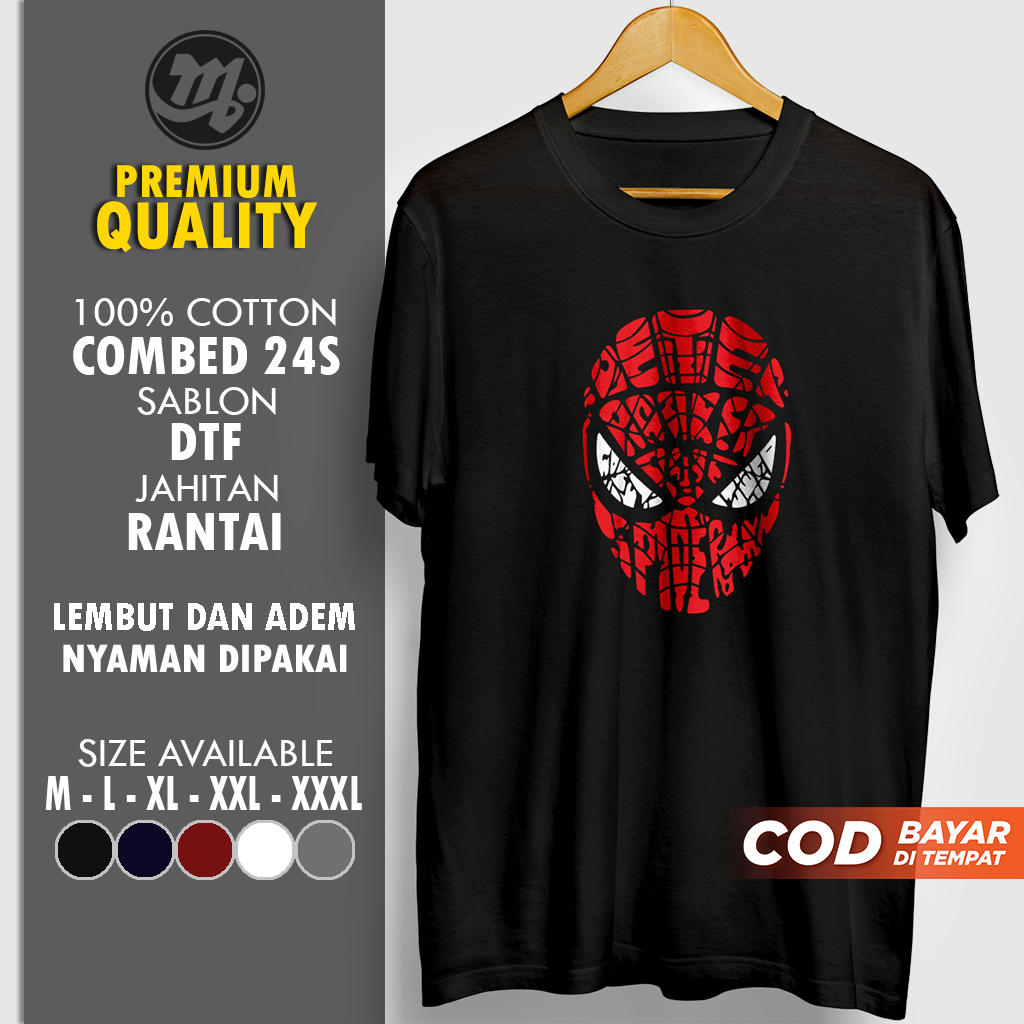 Kaos Kaus Superhero Distro Pria Cowok Branded Premium Jumbo Murah Keren Spiderman Mask Dewasa