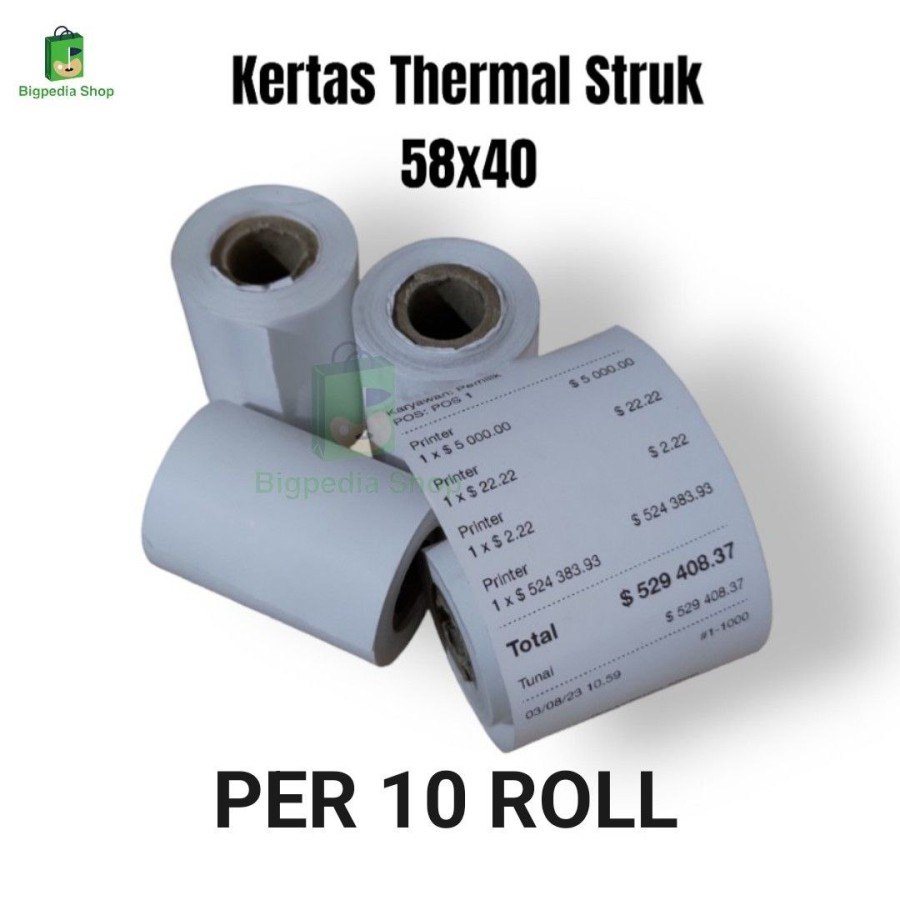 

Kertas Thermal Printer 58mm 58x40 per 10 roll