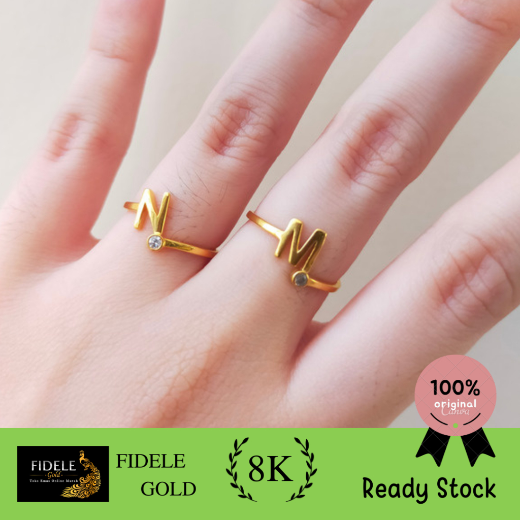 Cincin huruf 375% 9k M N R Cincin Emas Muda Kadar 375 Cincin Inisial