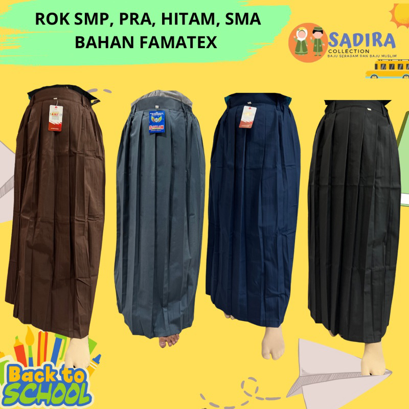 ROK SMP, ROK SMA, ROK PRAMUKA, ROK HITAM REMPEL BAHAN FAMATEX