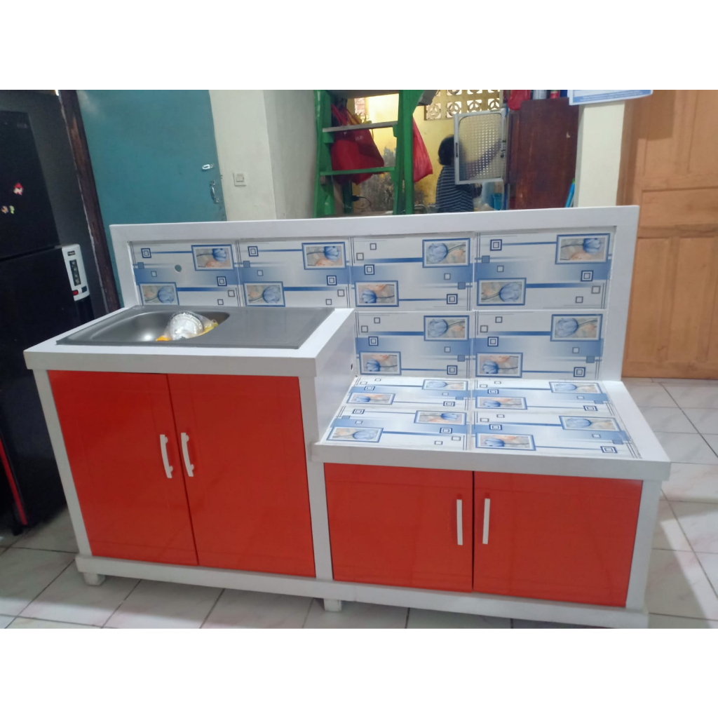 Rak kompor meja kompor wastafel 4 pintu kayu termurah