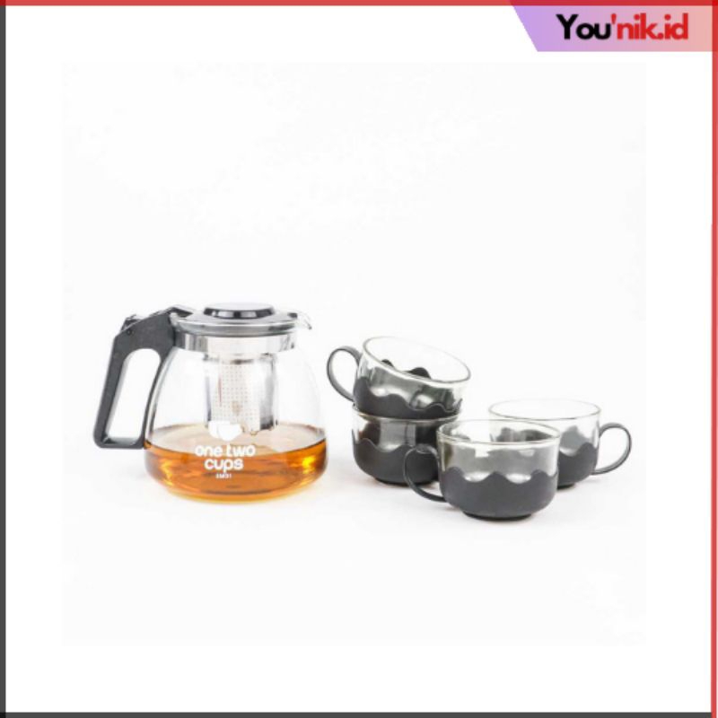 Younik - One Two Cups Teko Kaca 1 Set Gelas 4 Chinese Teapot Pitcher 950ml