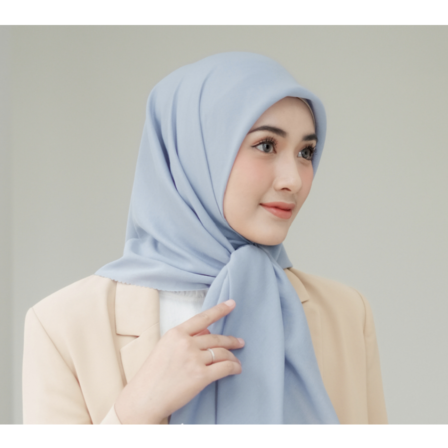ZYLAH Jilbab Segiempat Warna Dusty Blue Voal Paris Premium Polos Hijab Segi 4 Empat Kerudung Square Laser Cut Krudung Terbaru