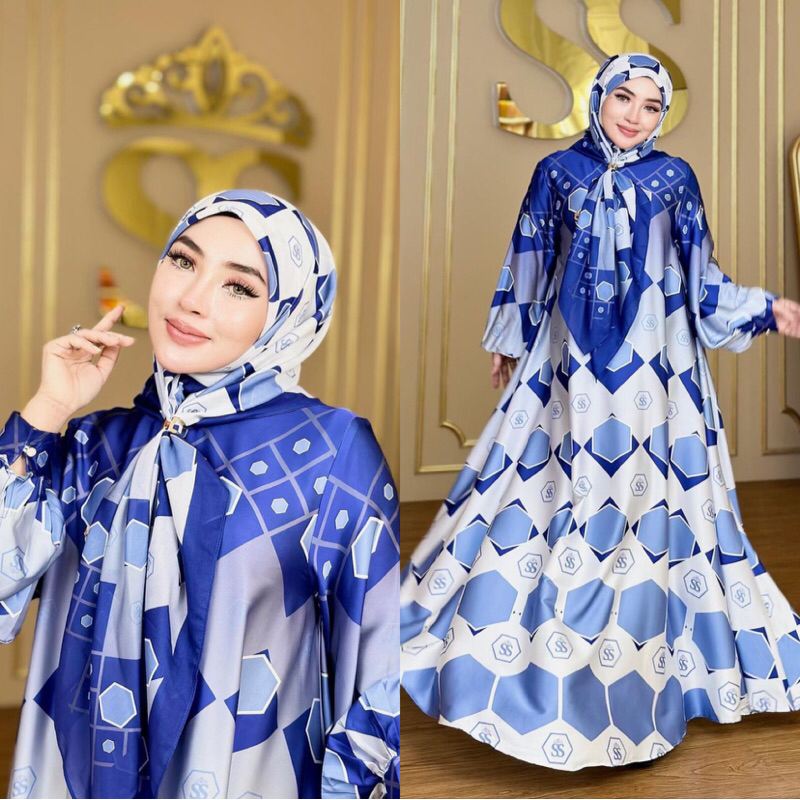 GAMIS SET HIJAB MONOGRAM SILK SUTRA BY SHELLASAUKIA ORI