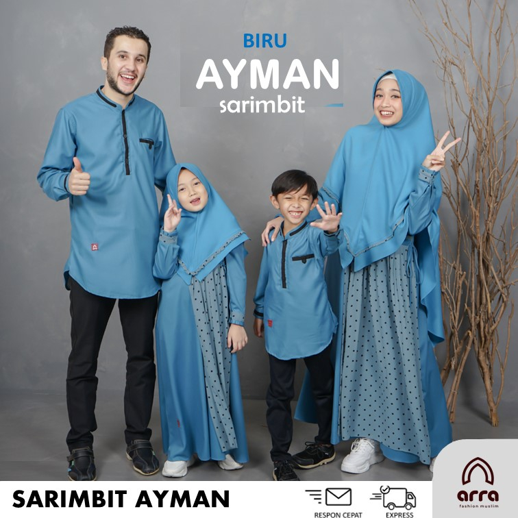 Baju Muslim Sarimbit Ayman Warna Biru Couple Keluarga Ayah Ibu Anak Lebaran