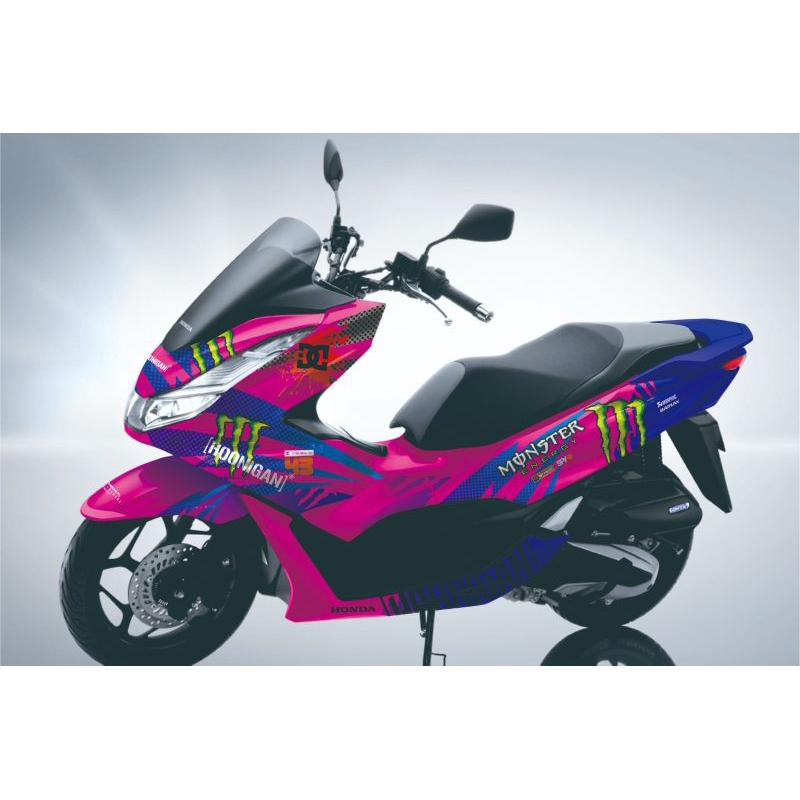 stiker variasi decal Honda PCX 150/160 full body motip monster striping variasi dekal pcx