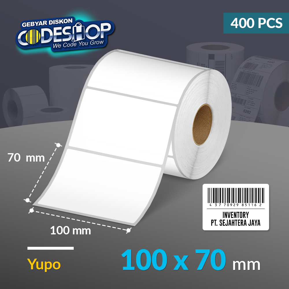 

Codeshop Label Yupo 100 x 70 mm 1 Line Stiker Printer Barcode Core 1 Inch Isi 400 Pcs Anti Sobek Tahan Air Gesek