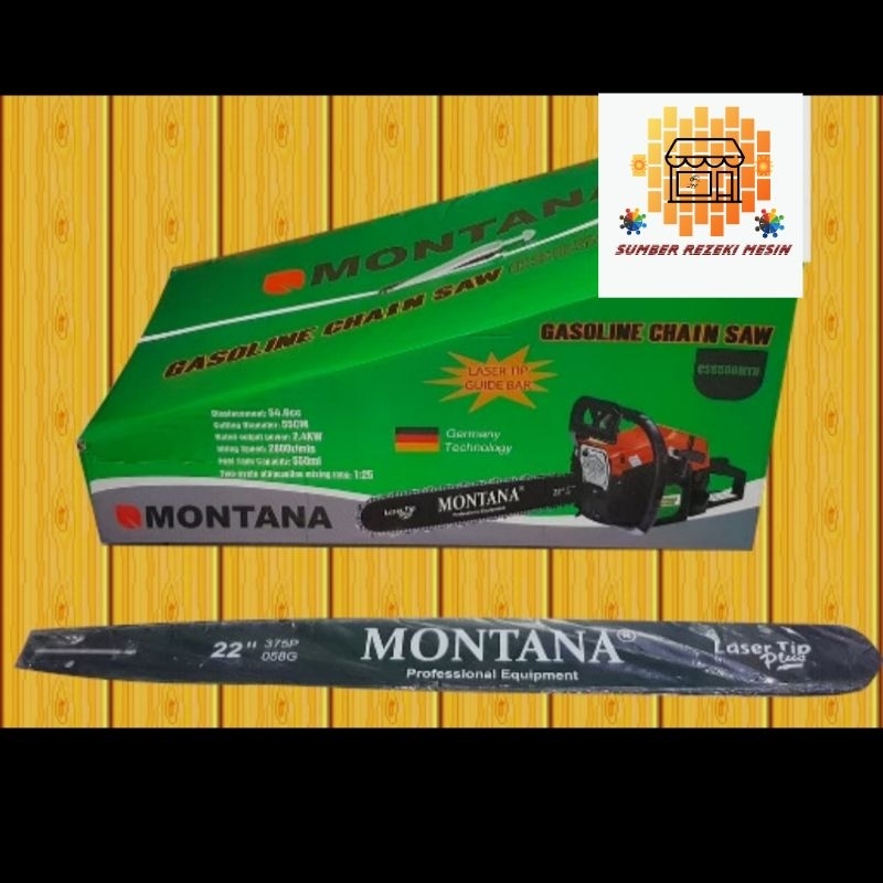 Montana Chainsaw Mesin Potong Kayu tipe CS 6500 MTN Bar Baja 22 Inci