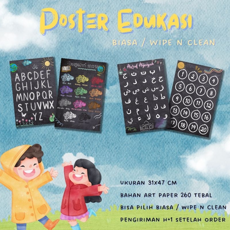 POSTER EDUKASI AETHETIC ANAK BALITA POSTER HURUF POSTER ANGKA POSTER HURUF HIJAIYAH POSTER WARNA POS