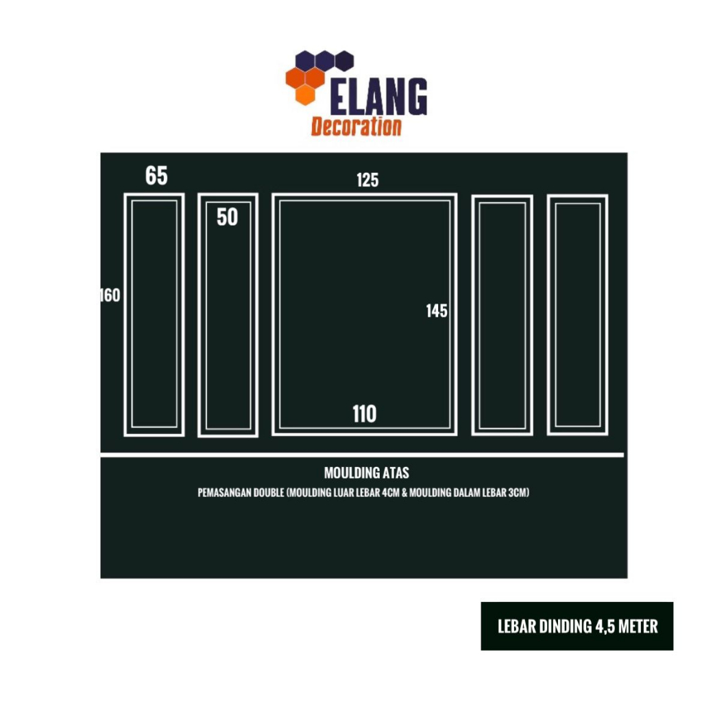 WALL MOULDING DOUBLE (LEBAR DINDING 4.5 METER) / PAKET SATU DINDING DEKORASI MOULDING KAYU (LANGSUNG