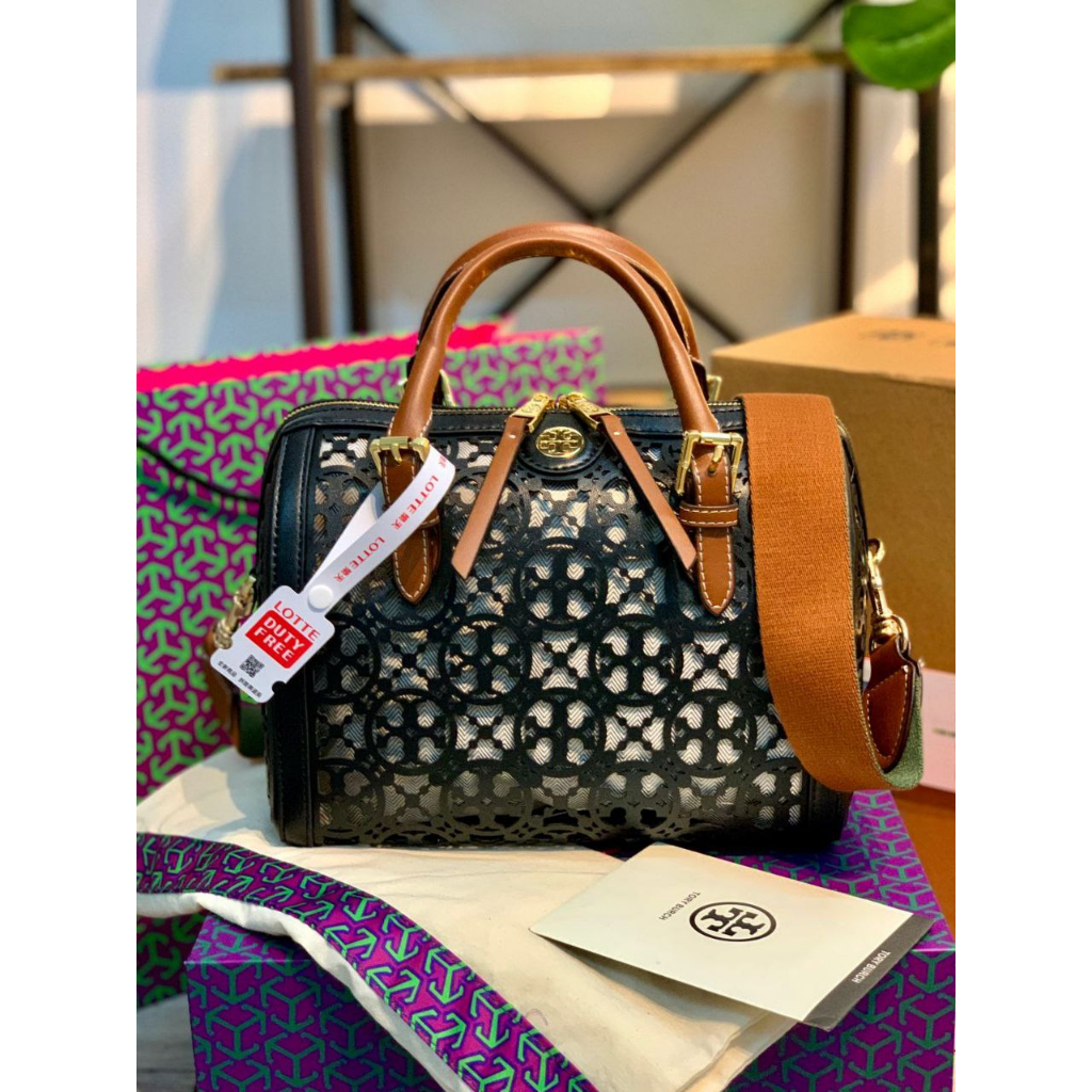 TAS WANITA TAS  TORY BURCH Speedy Laser Cut Black Matte Bag Spring Summer 2023 TAS WANITA TAS SELEMP